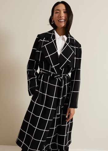 Phase Eight Aspen Check Drape Trench Jackets Black/White USA | 5243086-OD